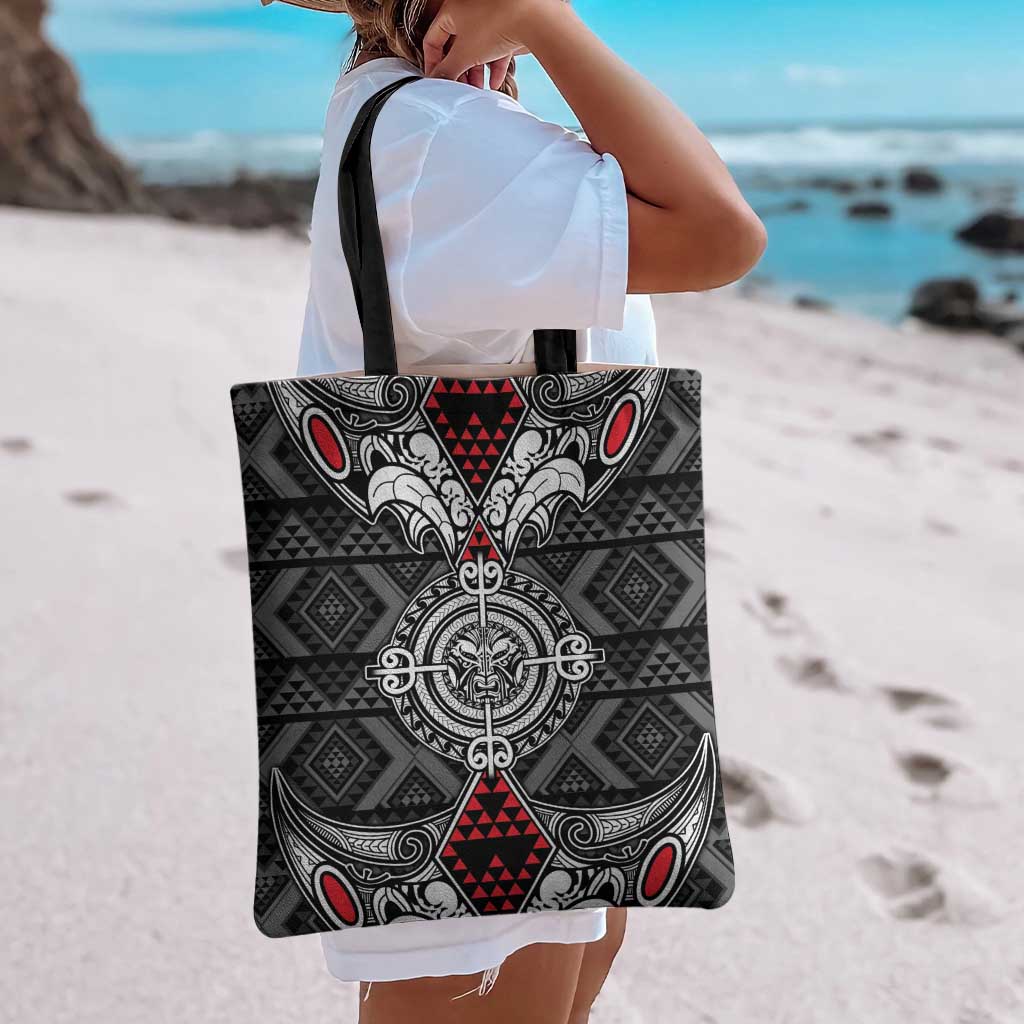 Black Aotearoa Taniko Motif Tote Bag Vintage Maori New Zealand Tribal Art Pattern - Polynesian Pride