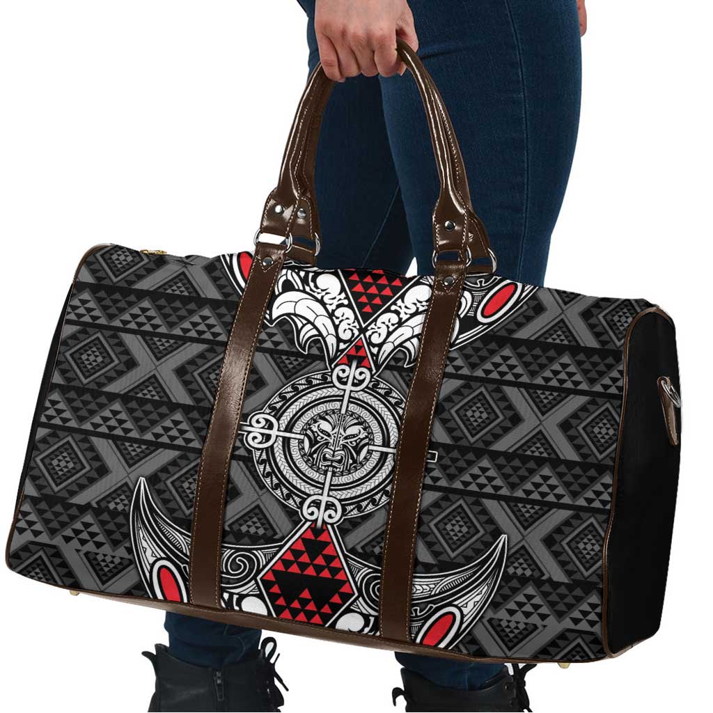 Black Aotearoa Taniko Motif Travel Bag Vintage Maori New Zealand Tribal Art Pattern - Polynesian Pride