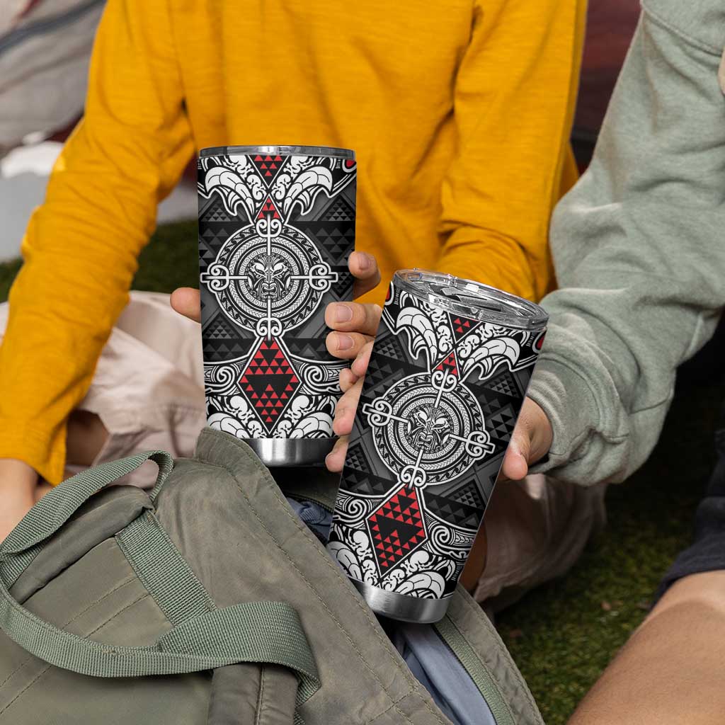 Black Aotearoa Taniko Motif Tumbler Cup Vintage Maori New Zealand Tribal Art Pattern