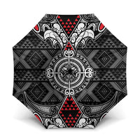 Black Aotearoa Taniko Motif Umbrella Vintage Maori New Zealand Tribal Art Pattern - Polynesian Pride