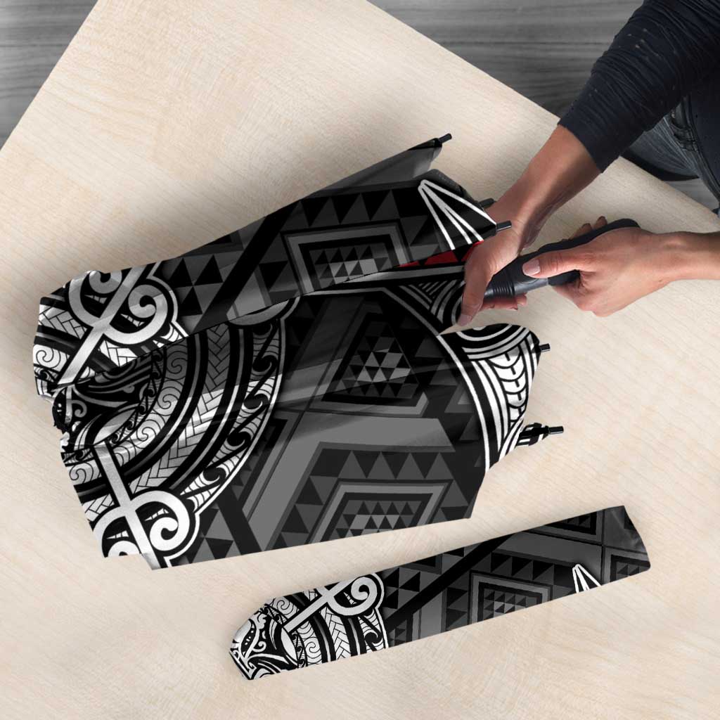 Black Aotearoa Taniko Motif Umbrella Vintage Maori New Zealand Tribal Art Pattern - Polynesian Pride
