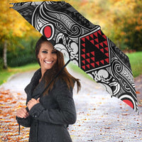 Black Aotearoa Taniko Motif Umbrella Vintage Maori New Zealand Tribal Art Pattern - Polynesian Pride