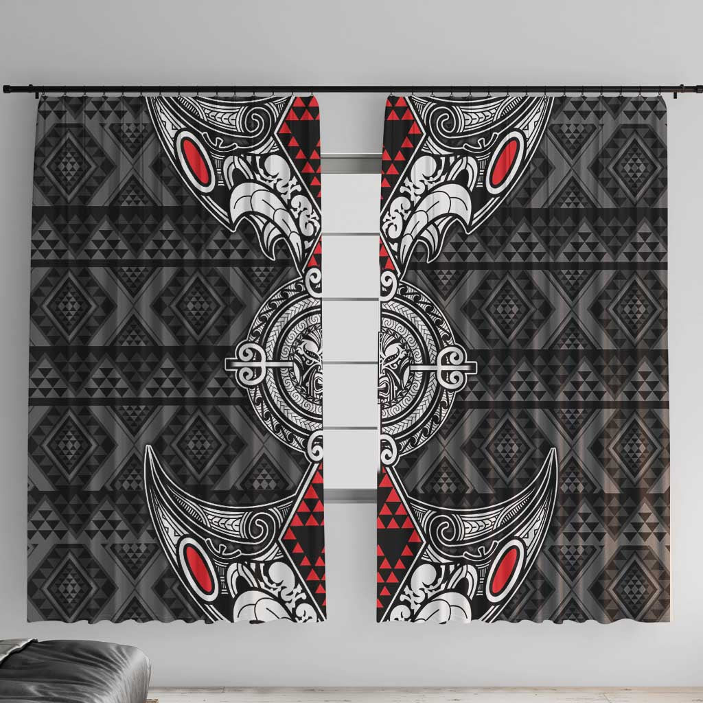 Black Aotearoa Taniko Motif Window Curtain Vintage Maori New Zealand Tribal Art Pattern