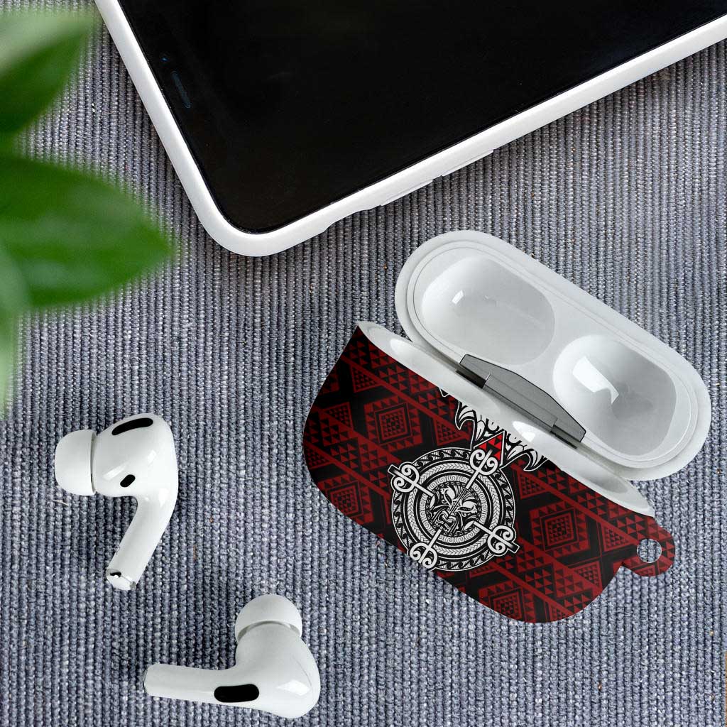 Red Aotearoa Taniko Motif AirPods Case Vintage Maori New Zealand Tribal Art Pattern - Polynesian Pride