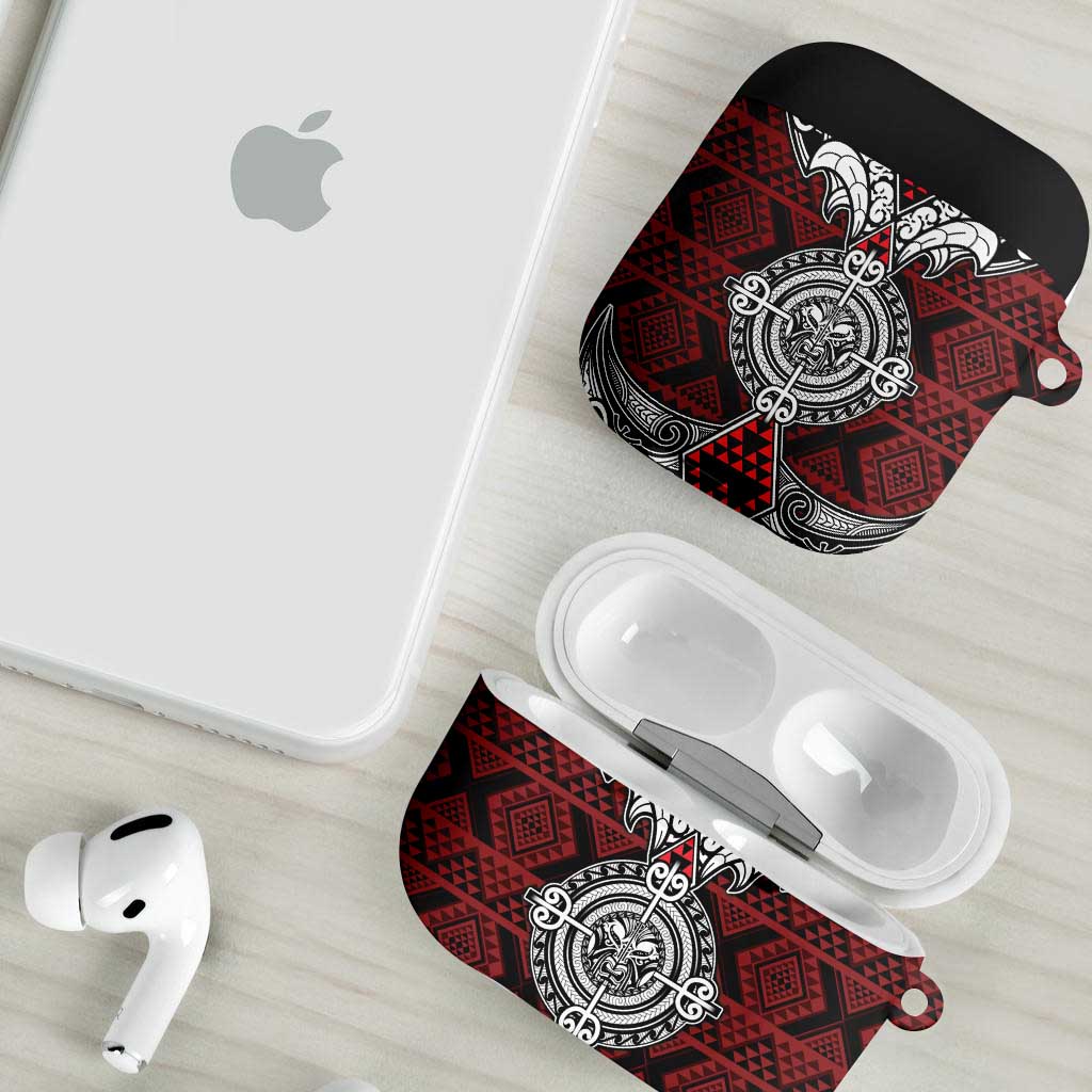 Red Aotearoa Taniko Motif AirPods Case Vintage Maori New Zealand Tribal Art Pattern - Polynesian Pride