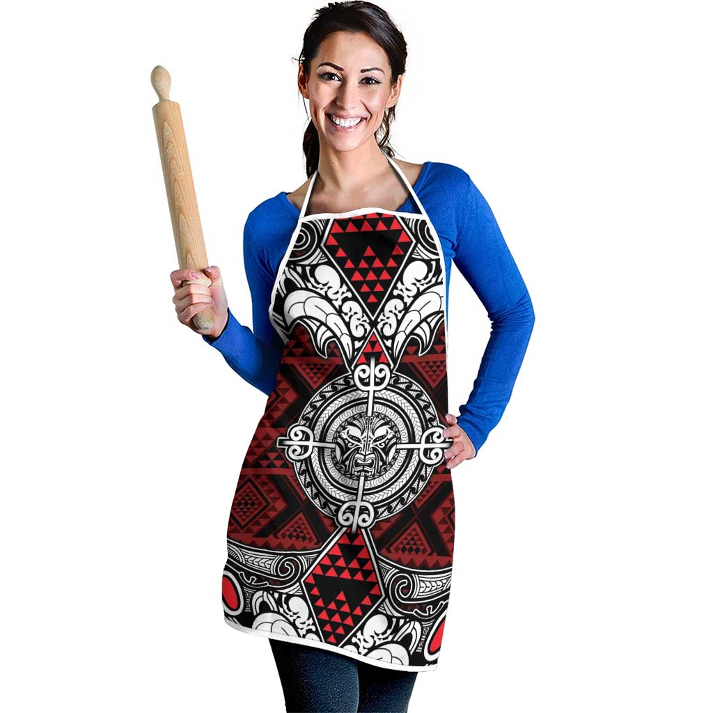 Red Aotearoa Taniko Motif Apron Vintage Maori New Zealand Tribal Art Pattern - Polynesian Pride