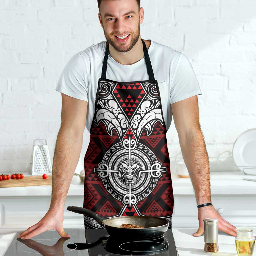 Red Aotearoa Taniko Motif Apron Vintage Maori New Zealand Tribal Art Pattern - Polynesian Pride