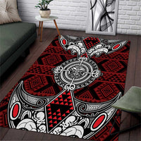 Red Aotearoa Taniko Motif Area Rug Vintage Maori New Zealand Tribal Art Pattern
