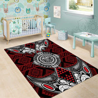 Red Aotearoa Taniko Motif Area Rug Vintage Maori New Zealand Tribal Art Pattern