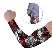 Red Aotearoa Taniko Motif Arm Sleeves Vintage Maori New Zealand Tribal Art Pattern - Polynesian Pride