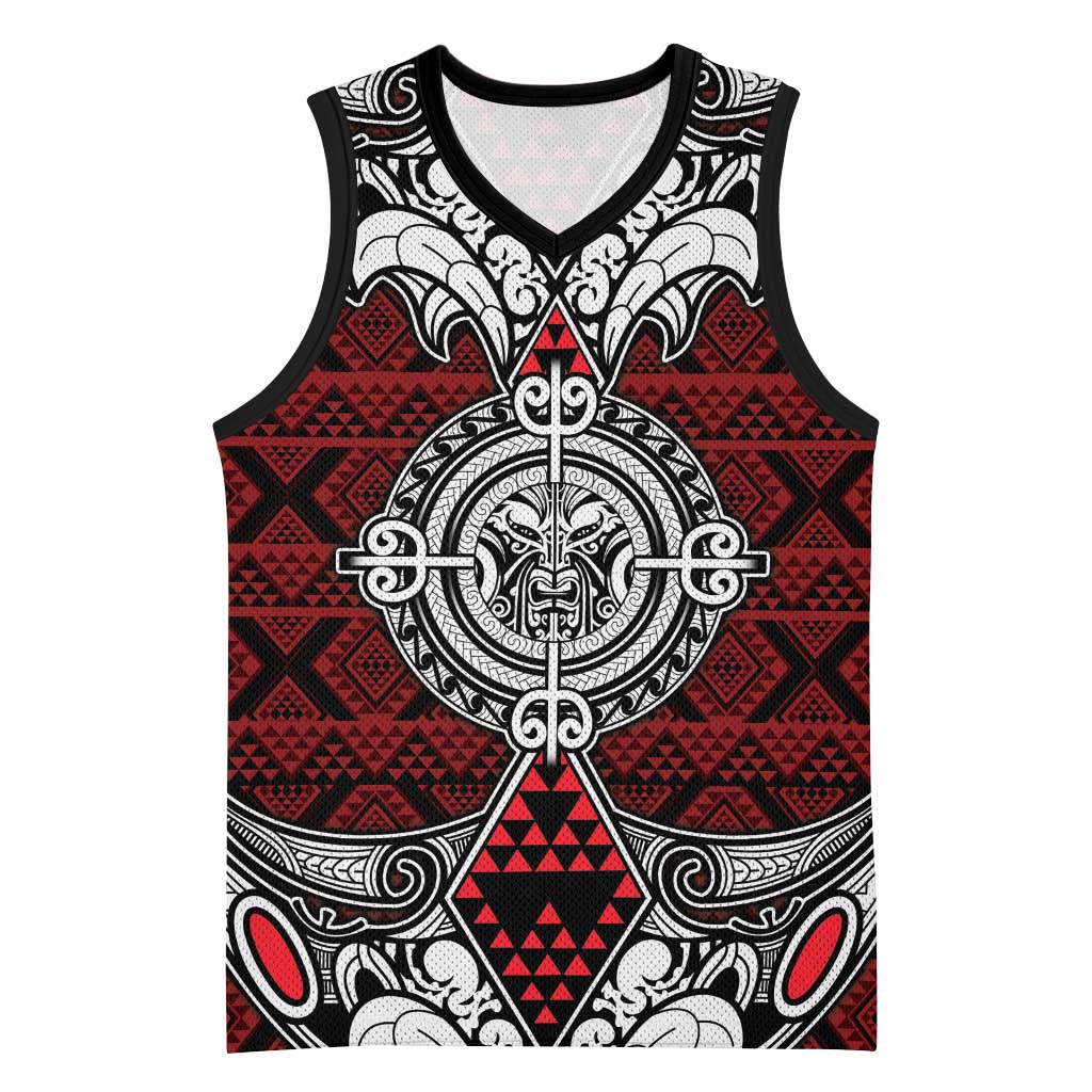 Red Aotearoa Taniko Motif Basketball Jersey Vintage Maori New Zealand Tribal Art Pattern LT9 Unisex Red - Polynesian Pride