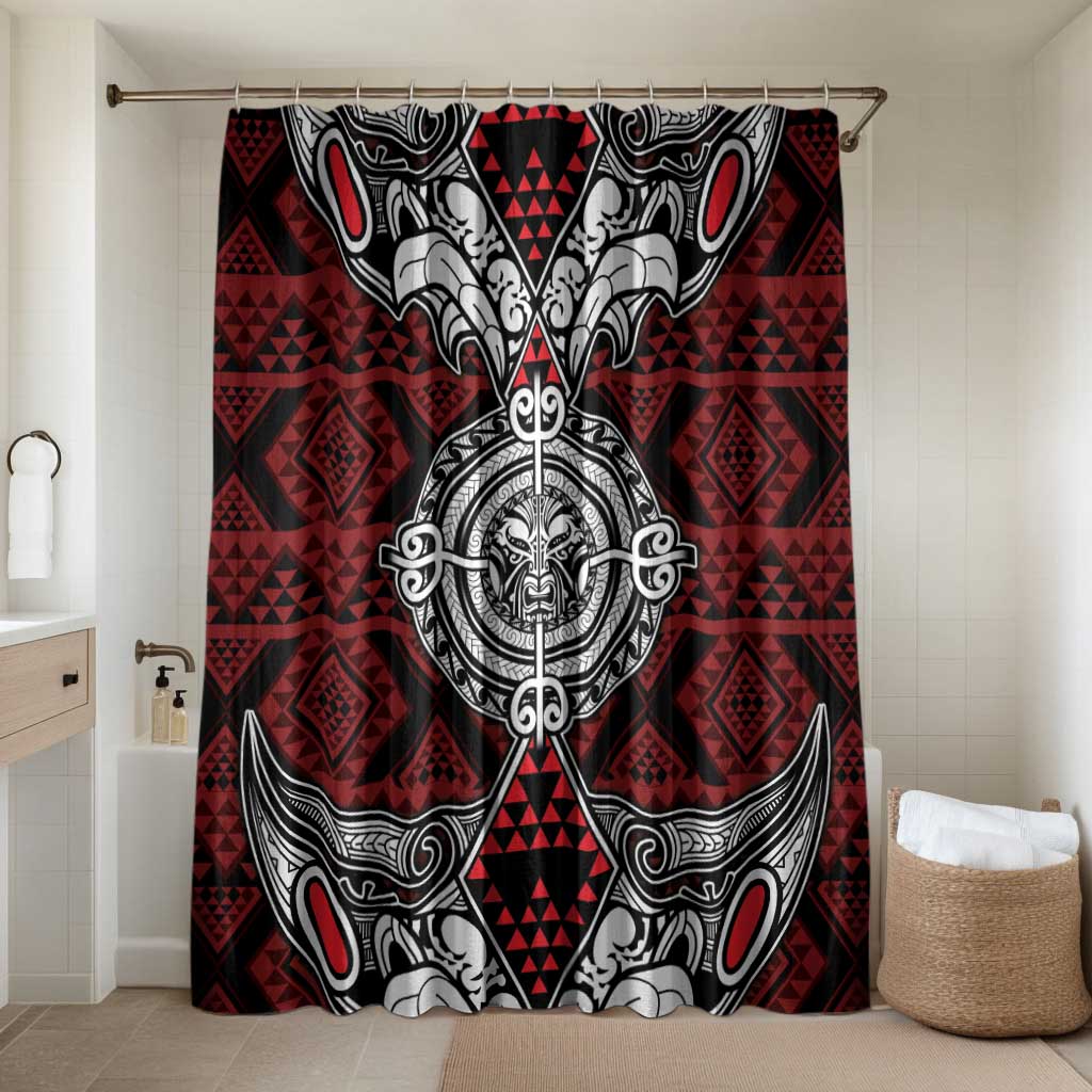 Red Aotearoa Taniko Motif Bathroom Set Vintage Maori New Zealand Tribal Art Pattern - Polynesian Pride