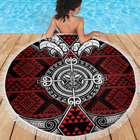 Red Aotearoa Taniko Motif Beach Blanket Vintage Maori New Zealand Tribal Art Pattern