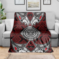 Red Aotearoa Taniko Motif Blanket Vintage Maori New Zealand Tribal Art Pattern