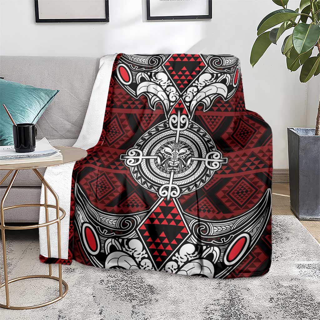 Red Aotearoa Taniko Motif Blanket Vintage Maori New Zealand Tribal Art Pattern