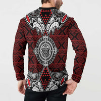 Red Aotearoa Tanilo Motif Button Sweatshirt Vintage Maori New Zealand Tribal Art Pattern