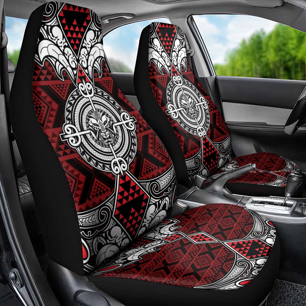 Red Aotearoa Taniko Motif Car Seat Cover Vintage Maori New Zealand Tribal Art Pattern
