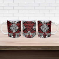 Red Aotearoa Taniko Motif Ceramic Mug Vintage Maori New Zealand Tribal Art Pattern - Polynesian Pride