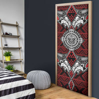 Red Aotearoa Taniko Motif Door Cover Vintage Maori New Zealand Tribal Art Pattern - Polynesian Pride