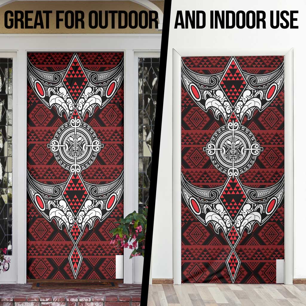Red Aotearoa Taniko Motif Door Cover Vintage Maori New Zealand Tribal Art Pattern - Polynesian Pride