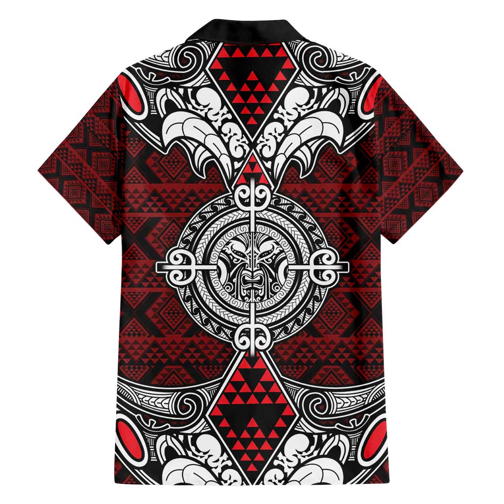 Red Aotearoa Tanilo Motif Family Matching Long Sleeve Bodycon Dress and Hawaiian Shirt Vintage Maori New Zealand Tribal Art Pattern