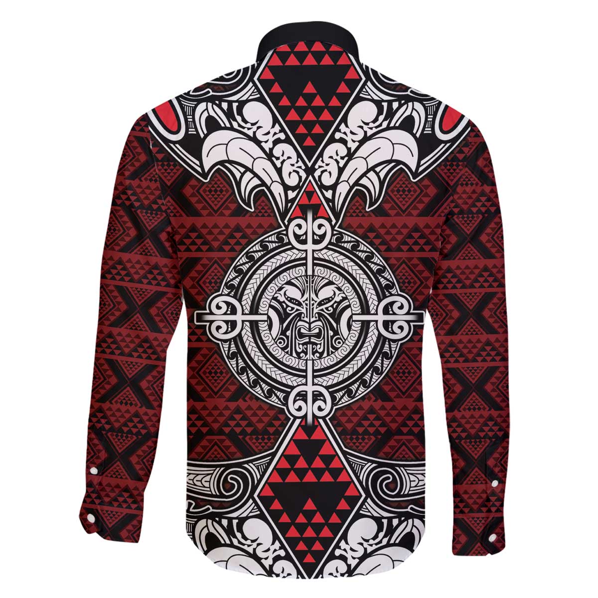 Red Aotearoa Tanilo Motif Family Matching Off The Shoulder Long Sleeve Dress and Hawaiian Shirt Vintage Maori New Zealand Tribal Art Pattern