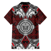 Red Aotearoa Tanilo Motif Family Matching Summer Maxi Dress and Hawaiian Shirt Vintage Maori New Zealand Tribal Art Pattern