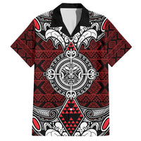 Red Aotearoa Tanilo Motif Family Matching Tank Maxi Dress and Hawaiian Shirt Vintage Maori New Zealand Tribal Art Pattern