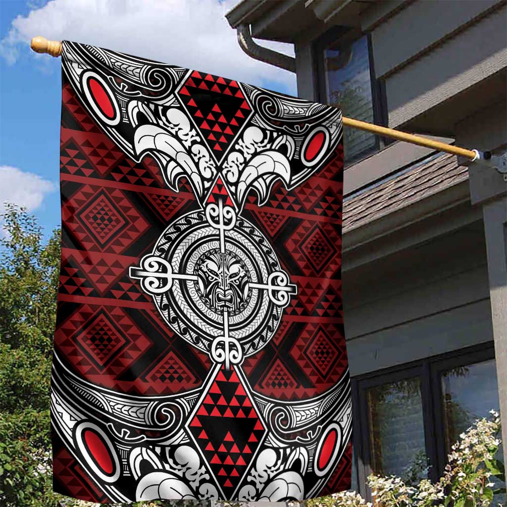 Red Aotearoa Taniko Motif Garden Flag Vintage Maori New Zealand Tribal Art Pattern