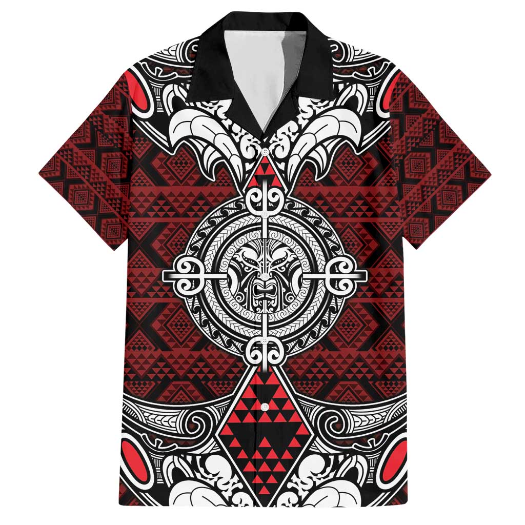 Red Aotearoa Tanilo Motif Hawaiian Shirt Vintage Maori New Zealand Tribal Art Pattern