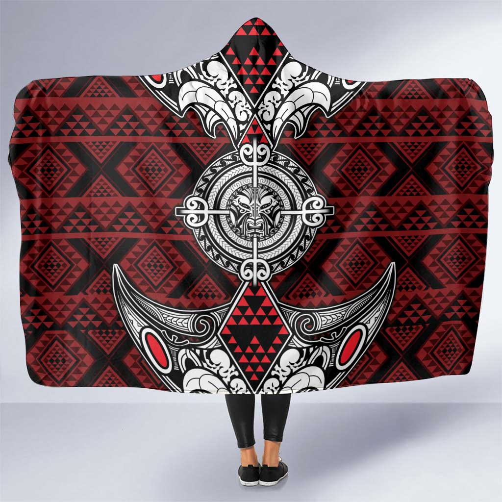 Red Aotearoa Taniko Motif Hooded Blanket Vintage Maori New Zealand Tribal Art Pattern