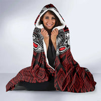Red Aotearoa Taniko Motif Hooded Blanket Vintage Maori New Zealand Tribal Art Pattern