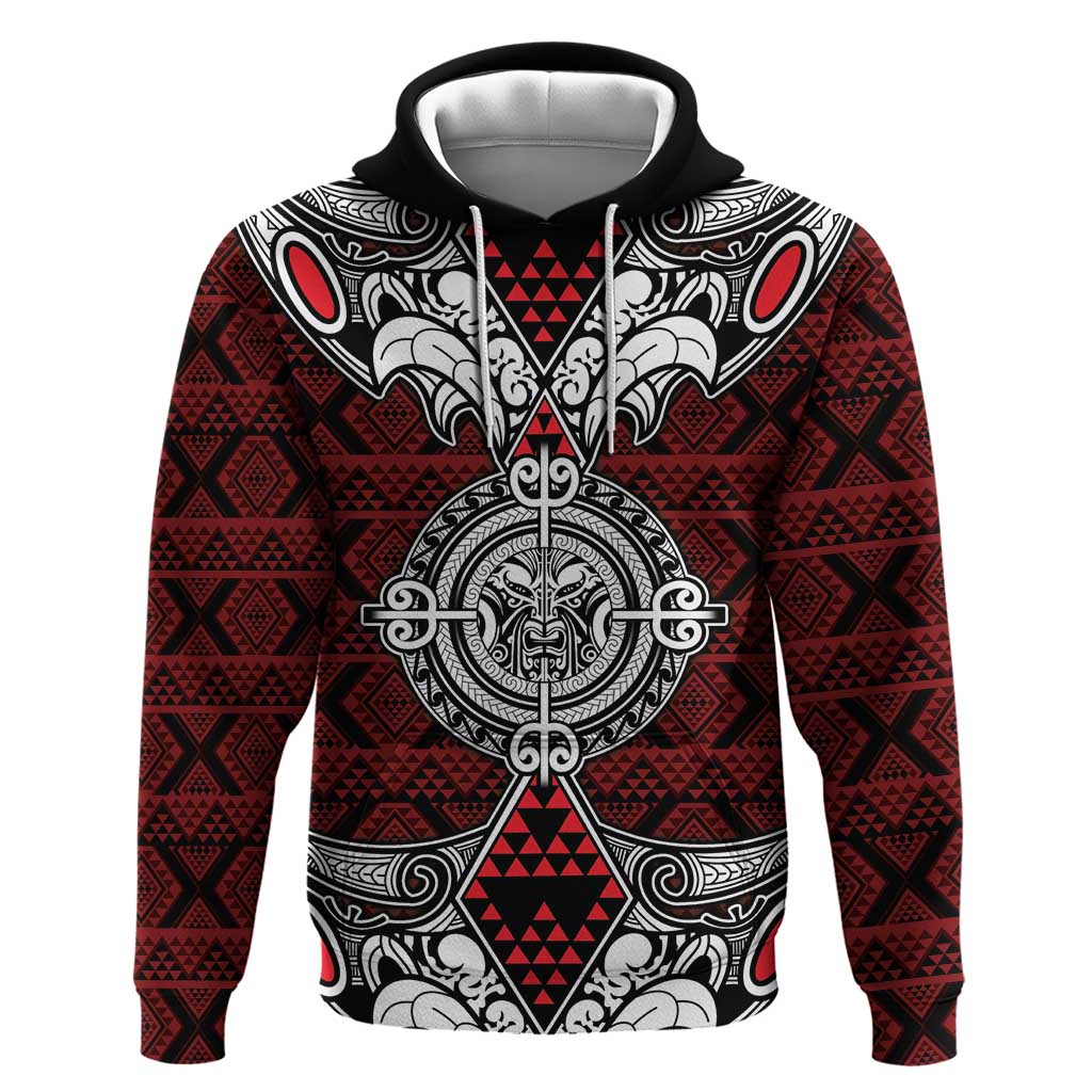 Red Aotearoa Tanilo Motif Hoodie Vintage Maori New Zealand Tribal Art Pattern