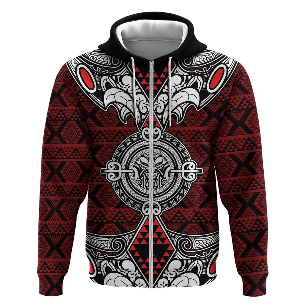 Red Aotearoa Tanilo Motif Hoodie Vintage Maori New Zealand Tribal Art Pattern