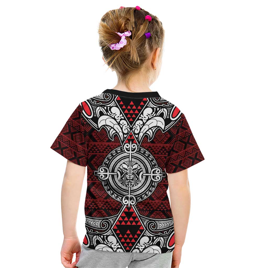 Red Aotearoa Tanilo Motif Kid T Shirt Vintage Maori New Zealand Tribal Art Pattern
