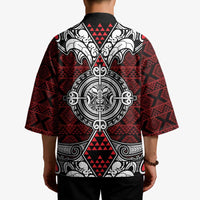 Red Aotearoa Taniko Motif Kimono Vintage Maori New Zealand Tribal Art Pattern - Polynesian Pride