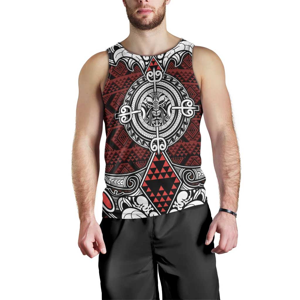 Red Aotearoa Tanilo Motif Men Tank Top Vintage Maori New Zealand Tribal Art Pattern