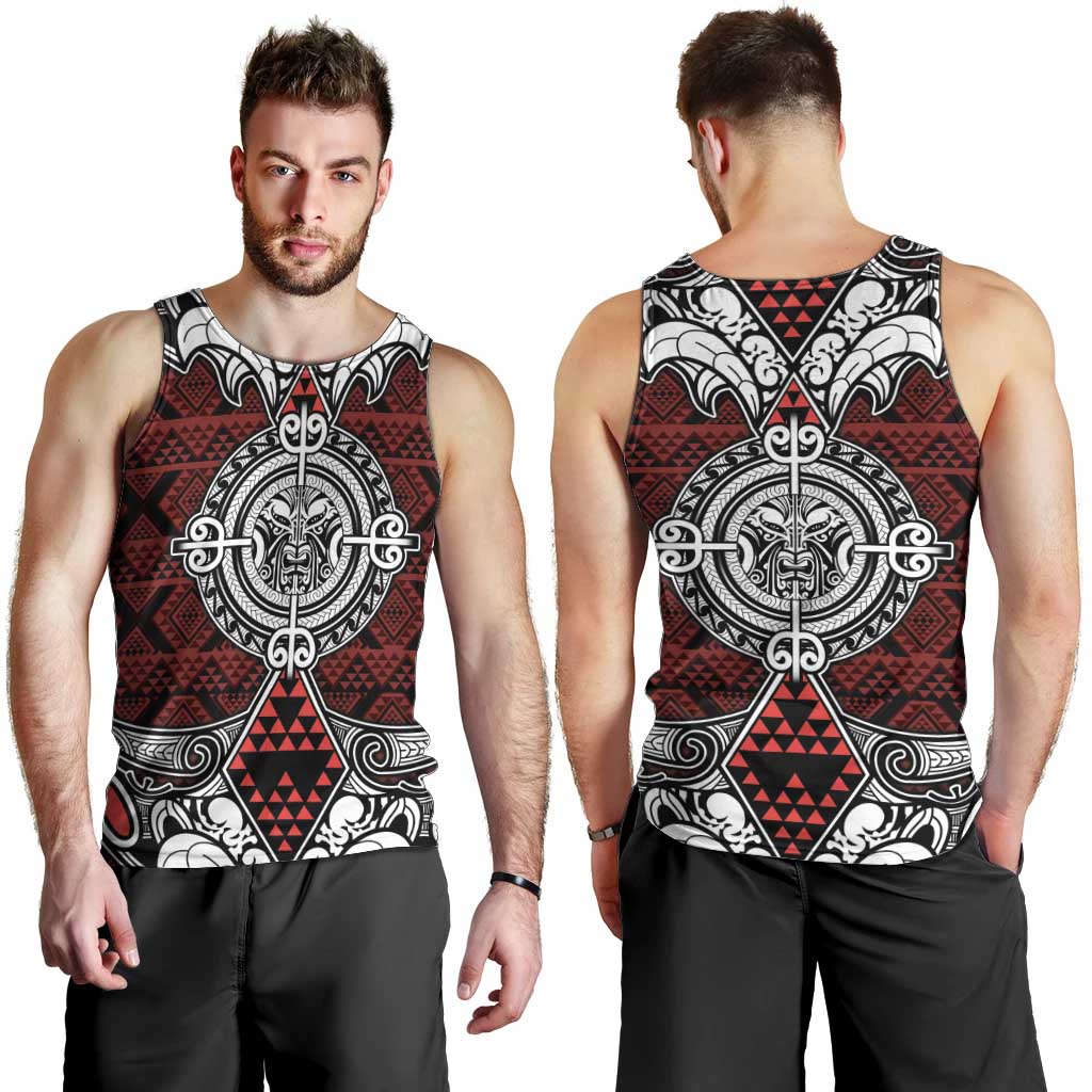 Red Aotearoa Tanilo Motif Men Tank Top Vintage Maori New Zealand Tribal Art Pattern
