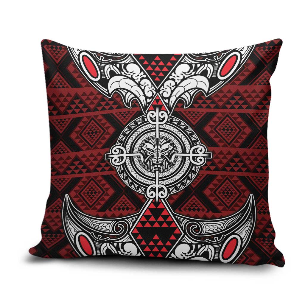 Red Aotearoa Taniko Motif Pillow Cover Vintage Maori New Zealand Tribal Art Pattern - Polynesian Pride