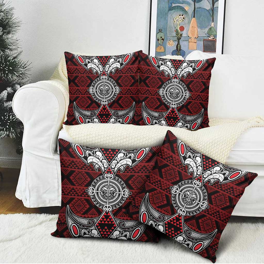 Red Aotearoa Taniko Motif Pillow Cover Vintage Maori New Zealand Tribal Art Pattern - Polynesian Pride