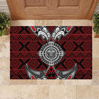 Red Aotearoa Taniko Motif Rubber Doormat Vintage Maori New Zealand Tribal Art Pattern