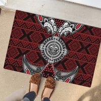 Red Aotearoa Taniko Motif Rubber Doormat Vintage Maori New Zealand Tribal Art Pattern