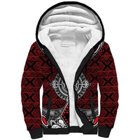 Red Aotearoa Tanilo Motif Sherpa Hoodie Vintage Maori New Zealand Tribal Art Pattern