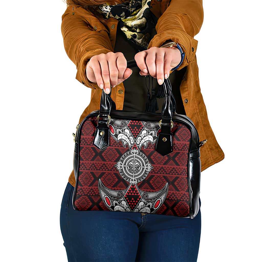 Red Aotearoa Taniko Motif Shoulder Handbag Vintage Maori New Zealand Tribal Art Pattern
