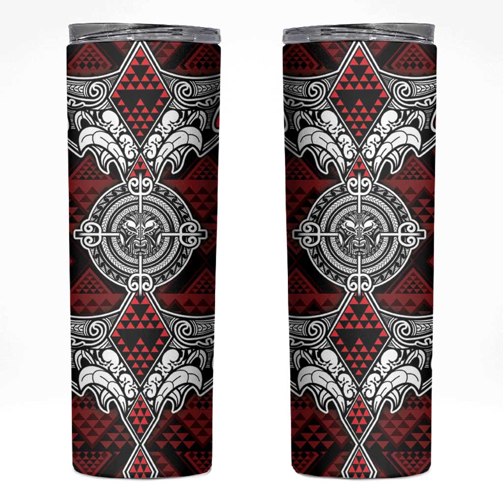 Red Aotearoa Taniko Motif Skinny Tumbler Vintage Maori New Zealand Tribal Art Pattern LT9 Red - Polynesian Pride