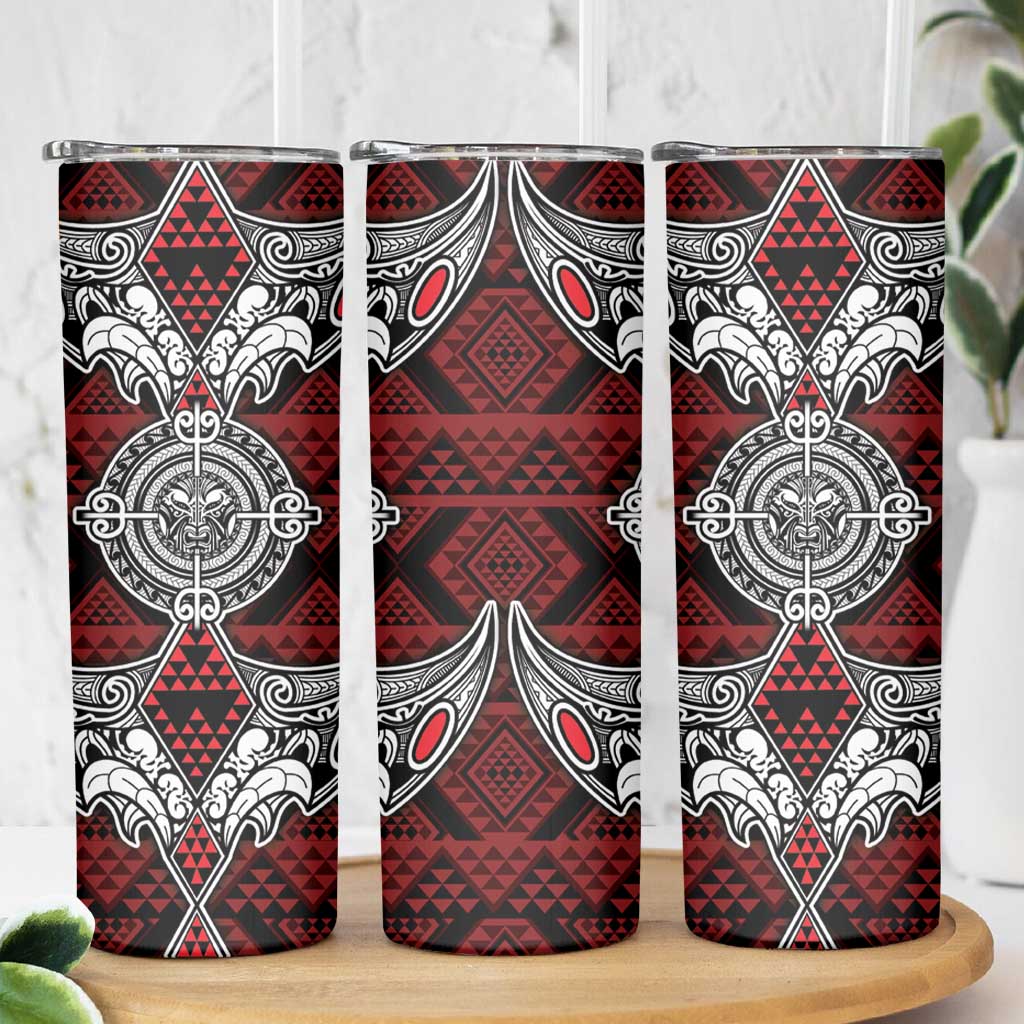 Red Aotearoa Taniko Motif Skinny Tumbler Vintage Maori New Zealand Tribal Art Pattern LT9 - Polynesian Pride