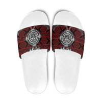 Red Aotearoa Taniko Motif Slide Sandals Vintage Maori New Zealand Tribal Art Pattern - Polynesian Pride