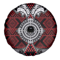 Red Aotearoa Taniko Motif Spare Tire Cover Vintage Maori New Zealand Tribal Art Pattern