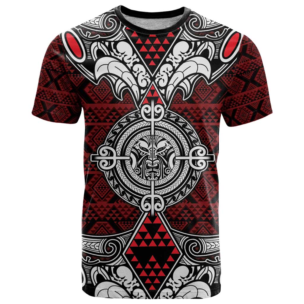 Red Aotearoa Tanilo Motif T Shirt Vintage Maori New Zealand Tribal Art Pattern