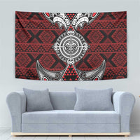 Red Aotearoa Taniko Motif Tapestry Vintage Maori New Zealand Tribal Art Pattern